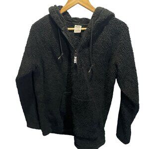Victorias Secret Pink XS Black Sherpa Zip Hoodie Warm Thick Soft Layering